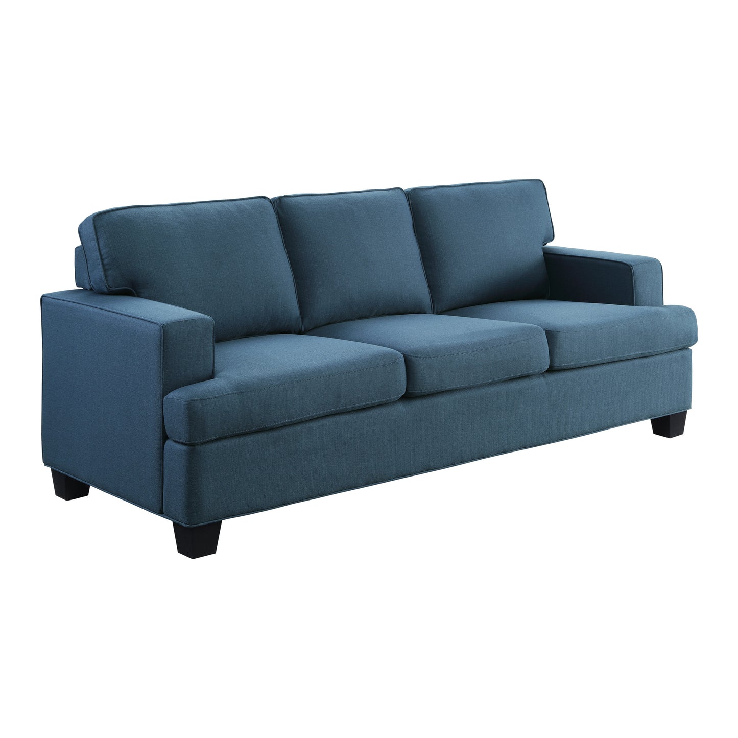 Transitional Style 2pc Sofa Set Blue Textured Fabric Upholstered Sofa and Loveseat Track Arms Solid Wood Frame Living Room Furniture 1pc