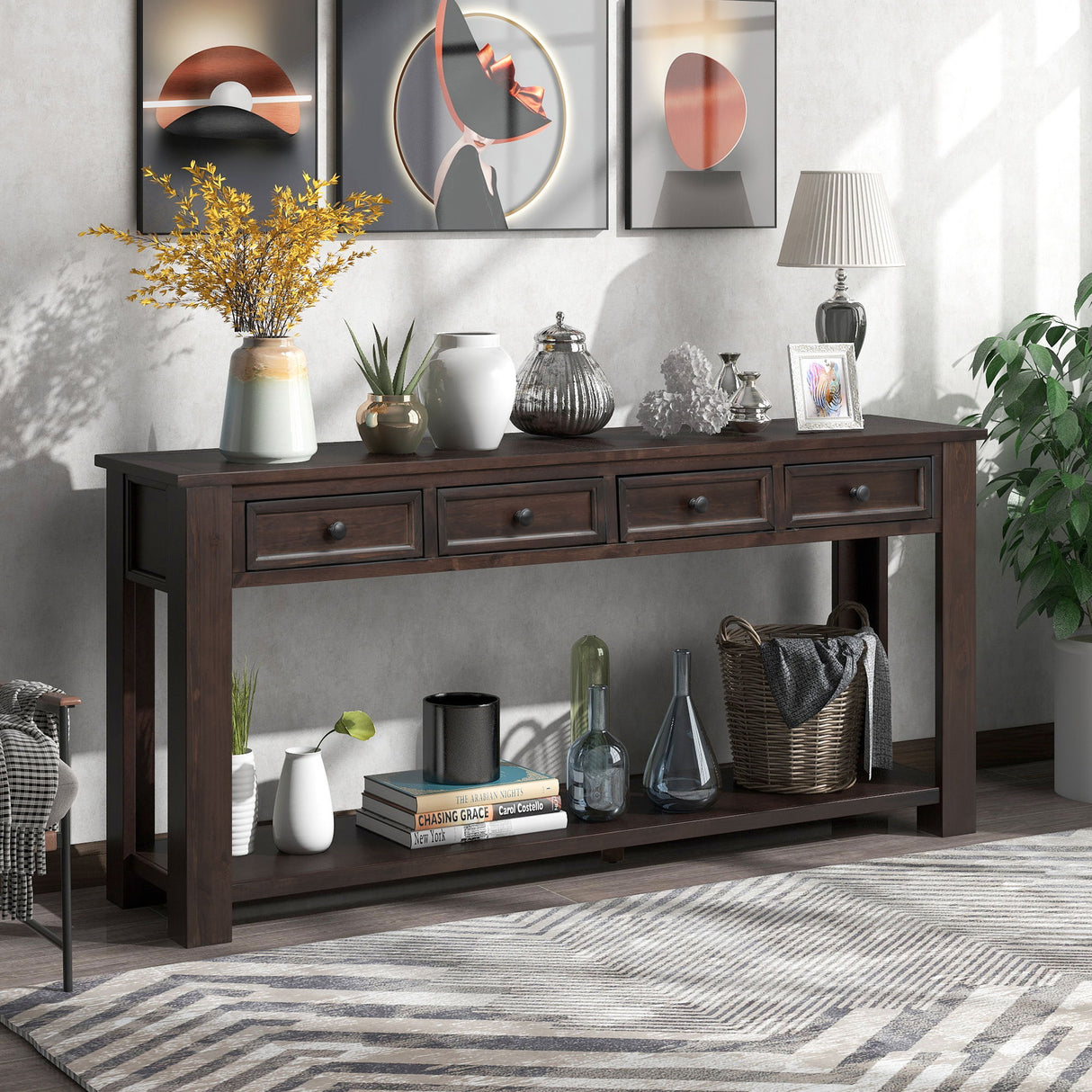 Hearth & Haven Clara - Console Table With Storage Drawers And Bottom Shelf