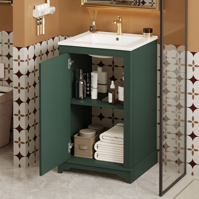 Bathroom Vanity With Sink, Freestanding Single Cabinet Set, Soft Close Door, Adjustable Shelf