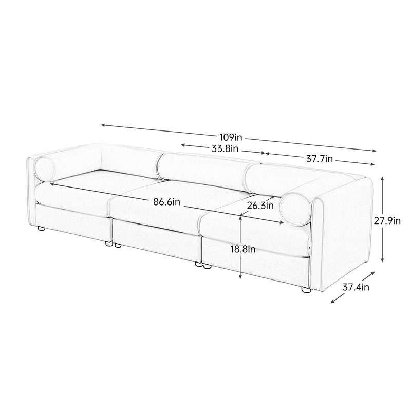 Stylish Sofa With Storage Seat And Cylindrical Backrest