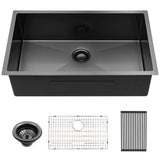 28" Undermount Kitchen Sink 16 Gauge 10" Deep Single Bowl - Gunmetal Black