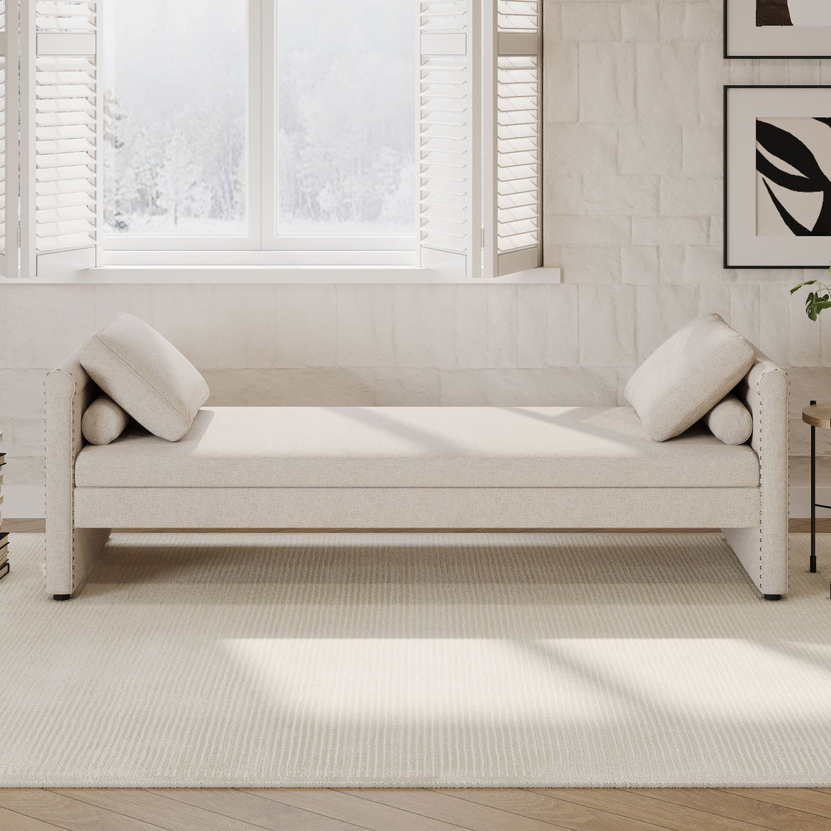 Modern Upholstered Chaise Lounger Daybed With Pillows Small Single Daybed, No Mattress Needed