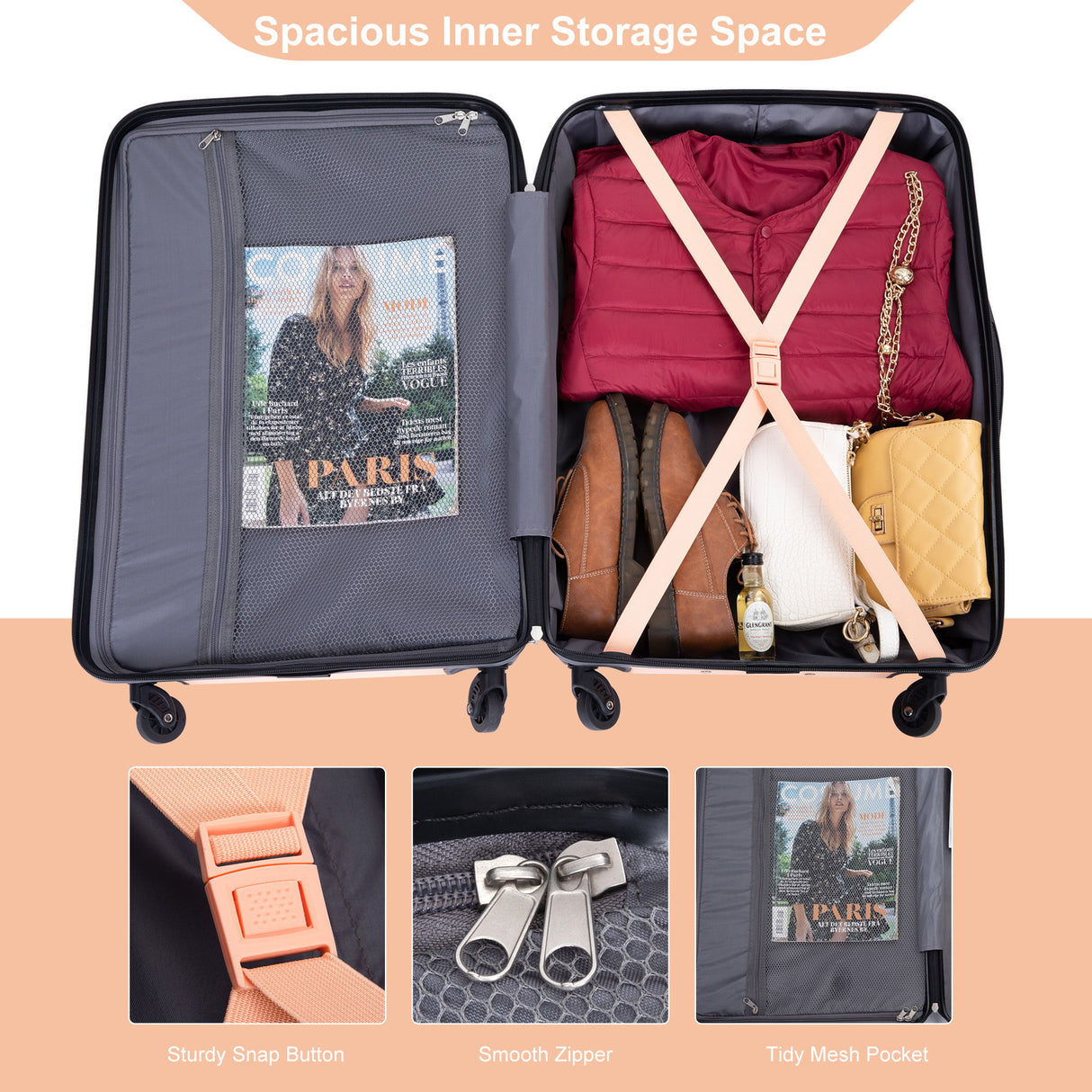 Expandable 3 Piece Luggage Sets Lightweight & Durable Suitcase, Spinner Wheels, Tsa Lock