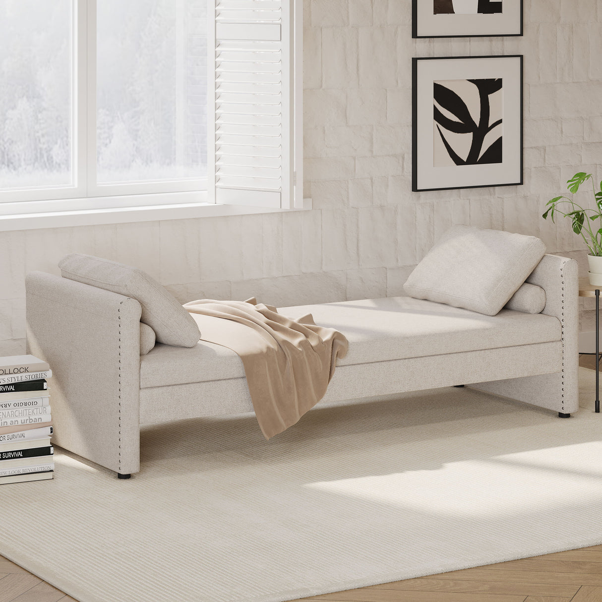 Modern Upholstered Chaise Lounger Daybed With Pillows Small Single Daybed, No Mattress Needed