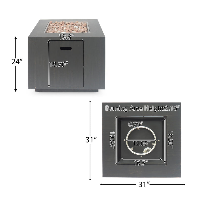 Outdoor Patio Gas Burning Fire Pit Table 50, 000 Btu, Square