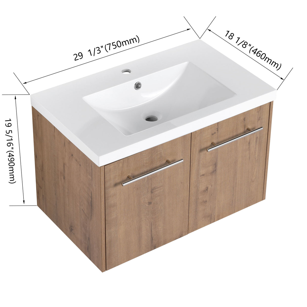 Modern Floating Bathroom Vanity With Resin Sink, Soft Close Doors