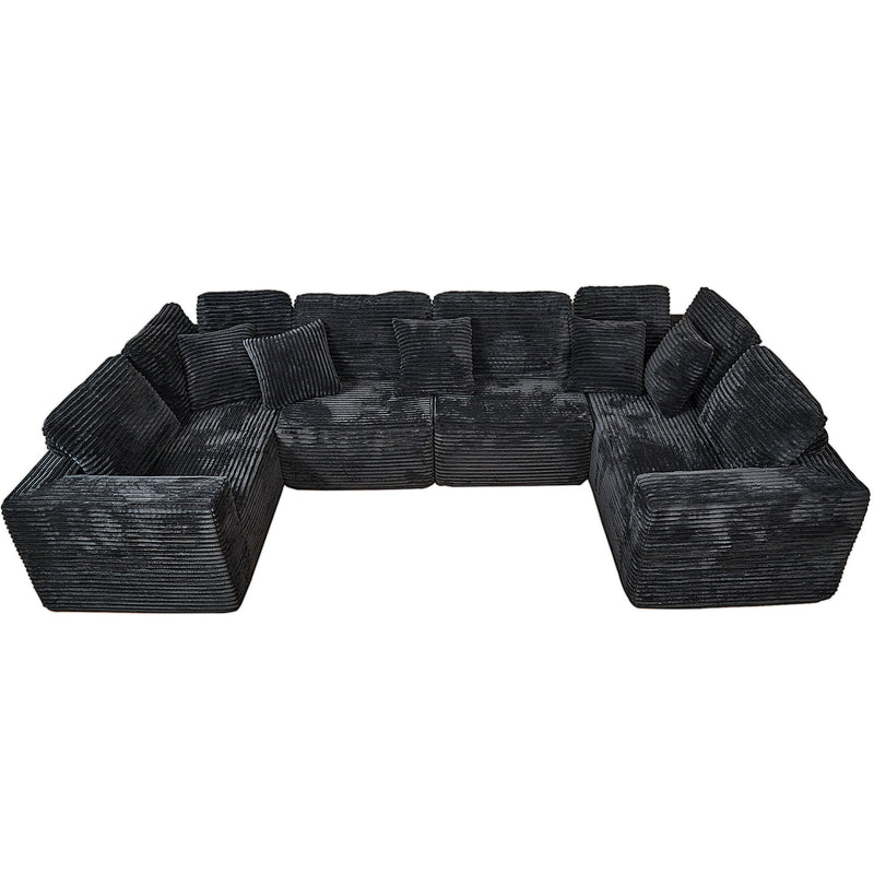 Modular U-Shaped Sectional Sofa, 6 Seater Chaise Lounge With Reversible Design - Black