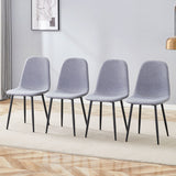 Luxury Simple Chair Linen Cotton High Resilience Dining Chair With Black Metal Legs (Set of 4) - Light Gray