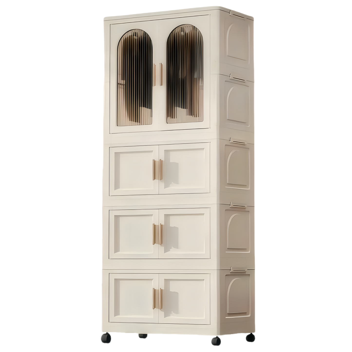 25.59" Side Wide Folding Wardrobe , 25.59"×15.75"×70.87 ", with Magnetic Door, Plastic Storage Cabinet with Wheels(One layer of wardrobe + Three  layers of folding boxes+10 hangers )