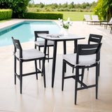 5 Pieces Modern Outdoor Bar Set, Sintered Stone Table With White Inspired Top & 4 Bar Stools, Sunbrella Cushions, Weather Resistant - Ember Black / White