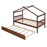 Wooden House Bed With Twin Size Trundle