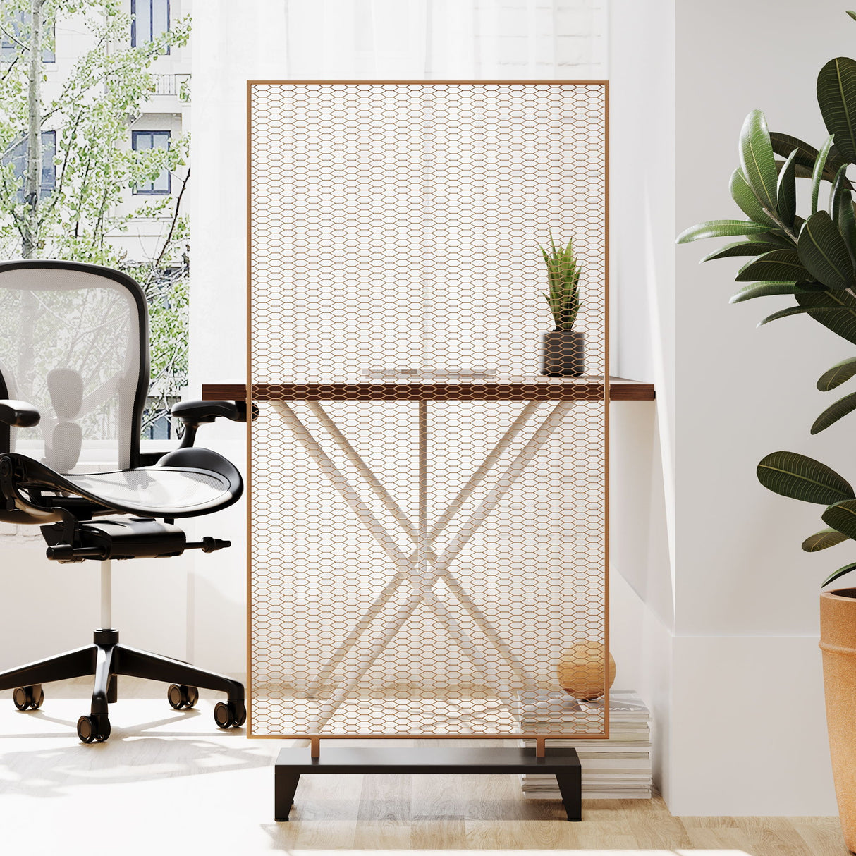 Modern Single Panel Iron Room Divider - Gold Brushed Brown