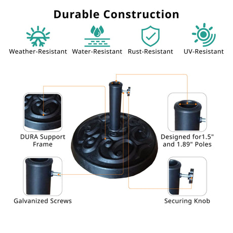 Rust-Resistant Resin Umbrella Base - Black