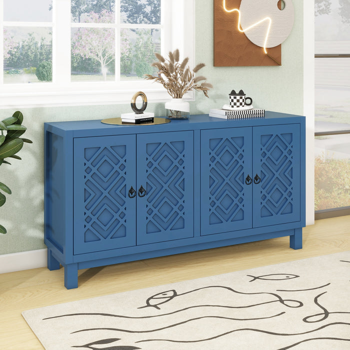 TREXM Large Storage Space Sideboard, 4 Door Buffet Cabinet with Pull Ring Handles for Living Room, Dining Room (Navy)