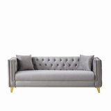3 Seater Deep Seat Sofa, Sofa With Button Nailhead, Square Arm Couches, Furniture For Living Room - Gray