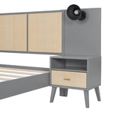 Bed Frame With 2 Nightstands Elegant Design With Lamps
