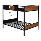 Full Over Full Bunk Bed Modern Style Steel Frame Bunk Bed With Safety Rail, Built-In Ladder For Bedroom - Brown