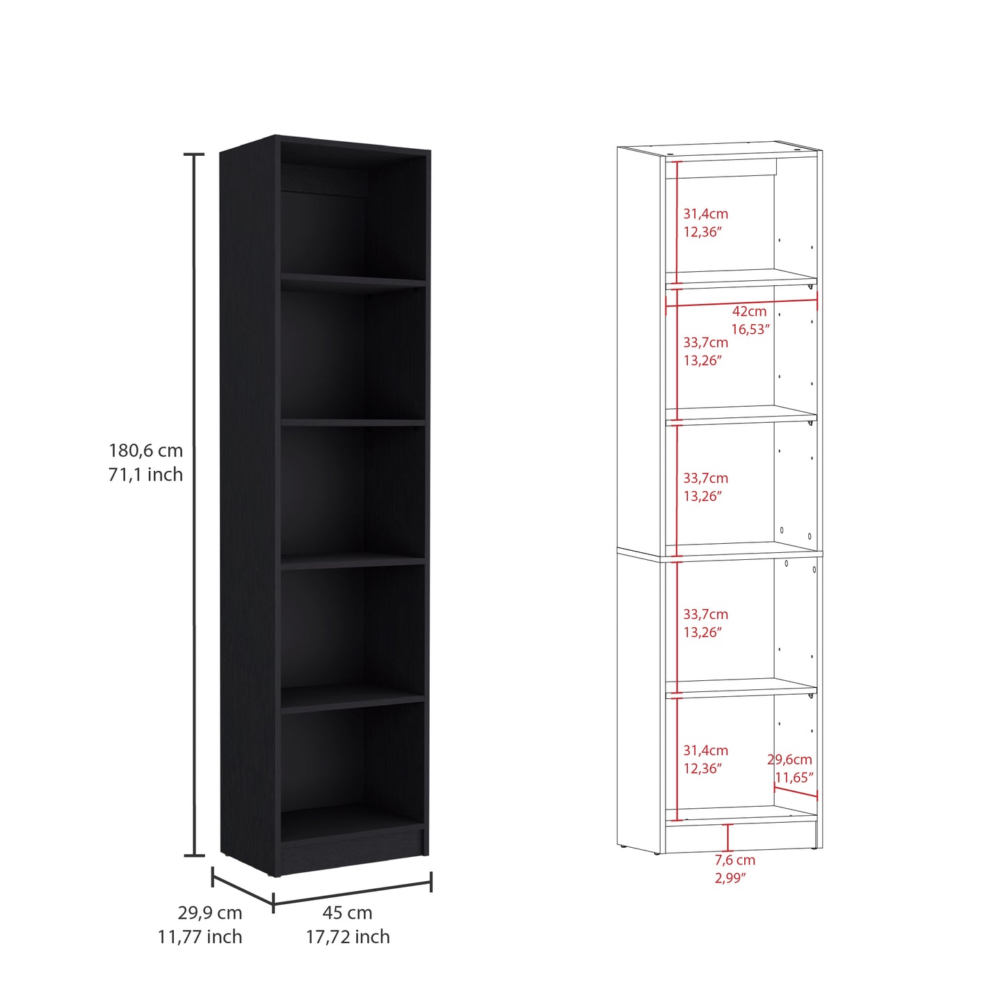 Dupree 4 Piece Home Bookcase set, 91" Wide with 17 Shelves And a Double-Door Cabinet ,  Living Room Set  Black