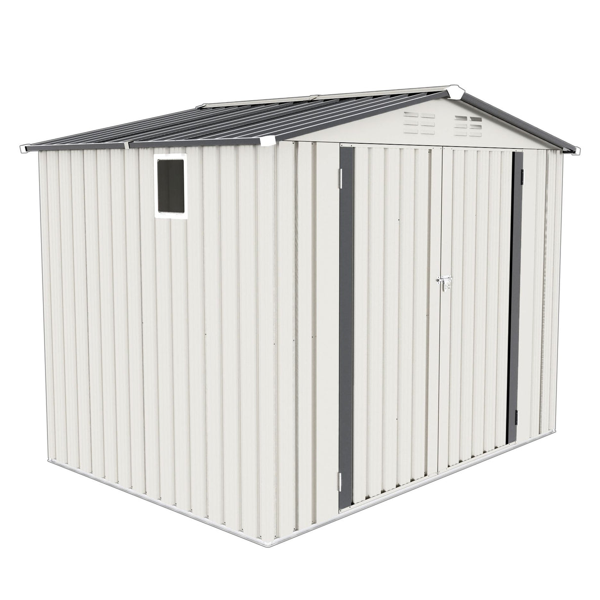 Metal Outdoor Storage Shed 8 X 6 Ft With Pitched Roof And Side Window - White / Gray