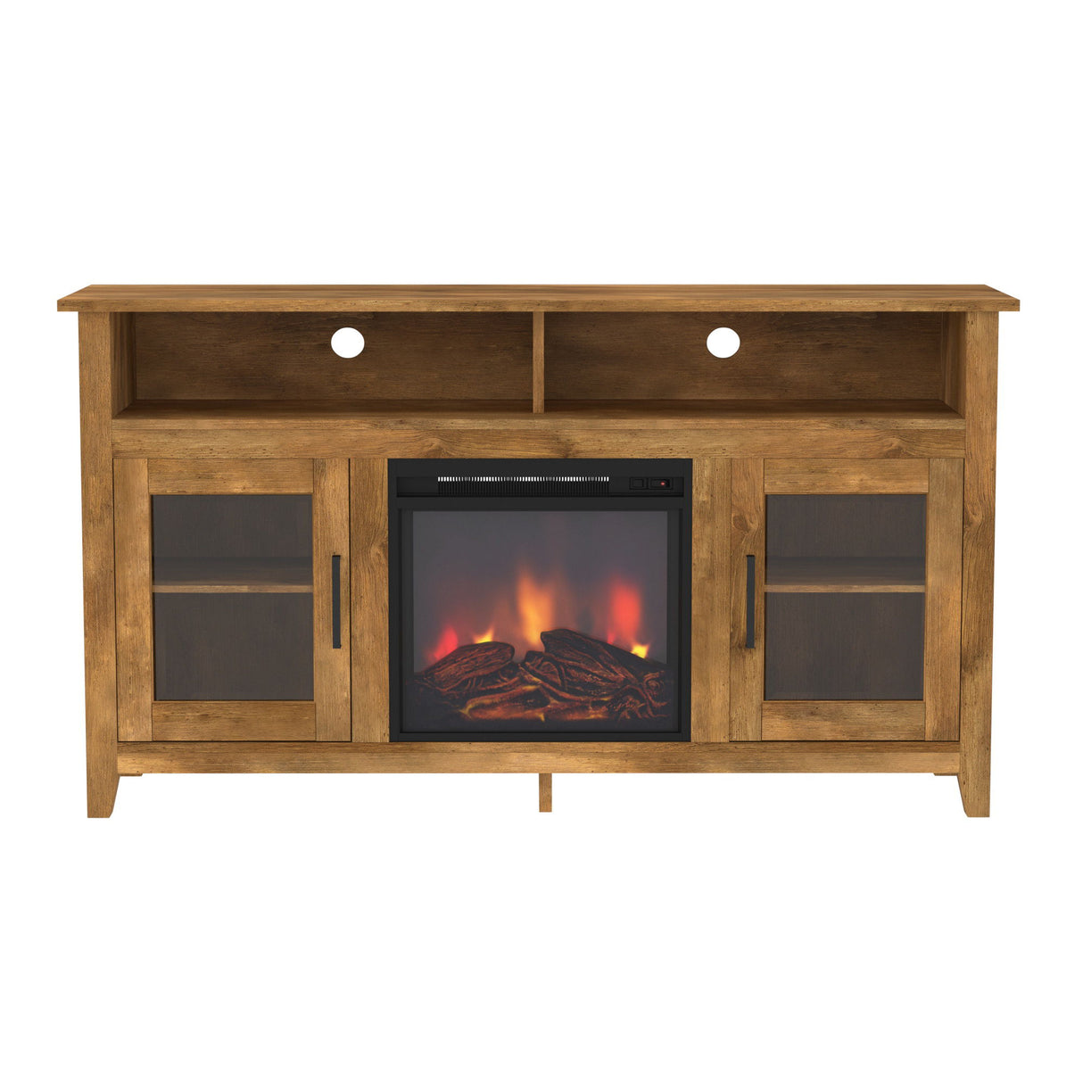 Classic Glass Door Fireplace Tall TV Stand For TVs Up To 65"