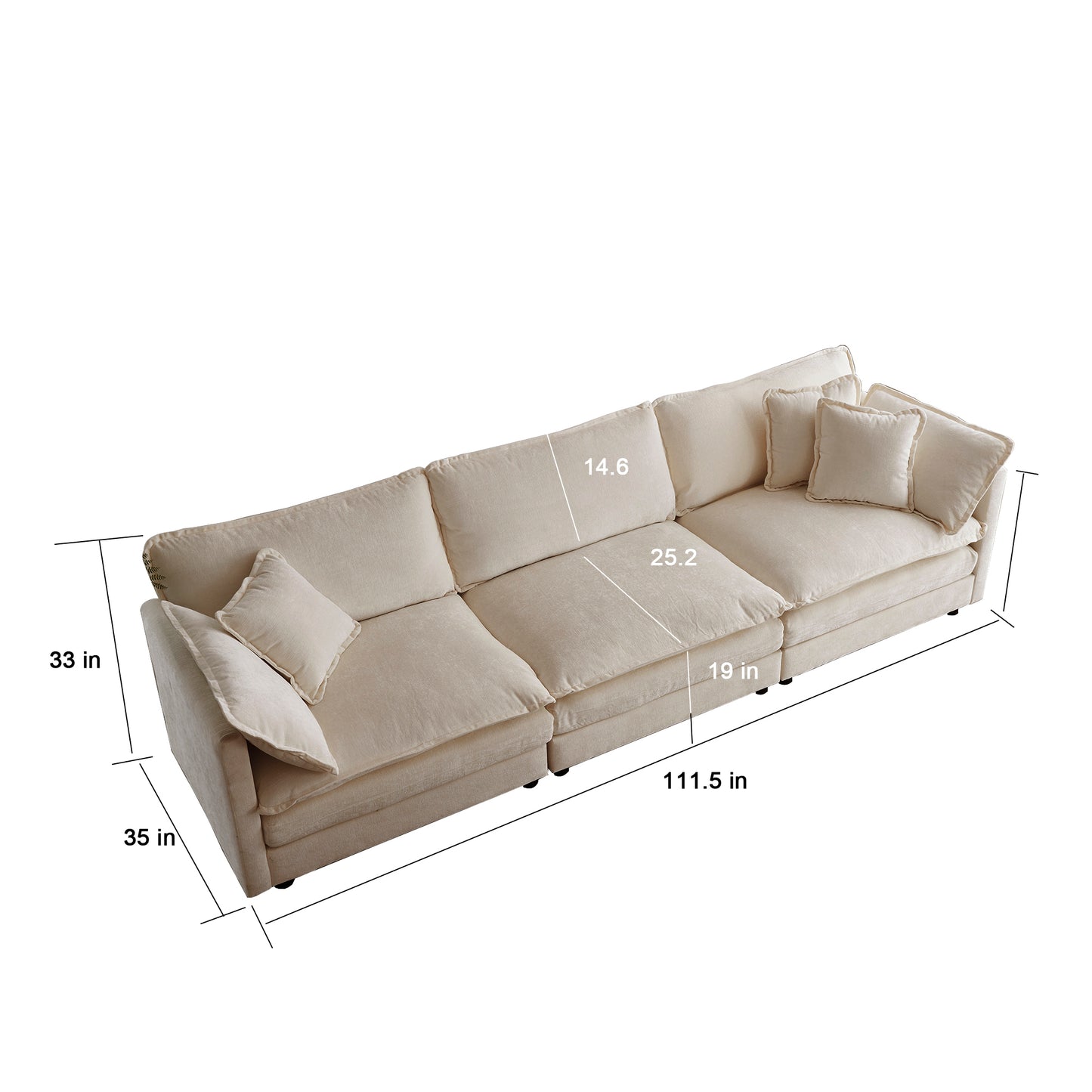 Sofa Set of 2 Chenille Couch, 2+3 Seater Sofa Set Deep Seat Sofa, Modern Sofa Set for Living Room, Beige Chenille