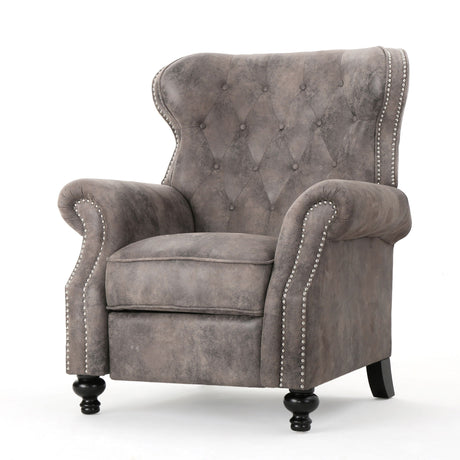 Accented Push Back Recliner Chair With Rolled Arms, Cocooning Comfort - Brown Gray