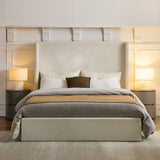 Carmen - Queen Minimalist Upholstered Wingback Bed Frame With High Headboard - Ivory