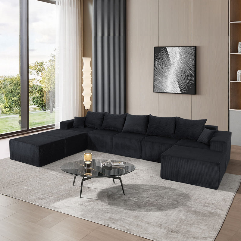 Luxury 8 Piece Modular U Shaped Sectional Sofa With Oversized Chaise Lounge And Bed Upholstery