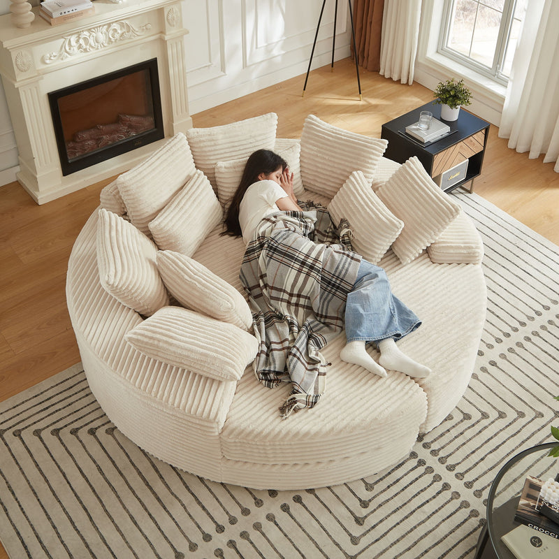 Round Oversized Sofa Bed With 5 Throw Pillows