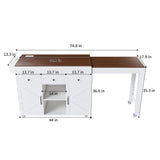 Modern Kitchen Island With Extendable Dining Table & Power Outlet - White