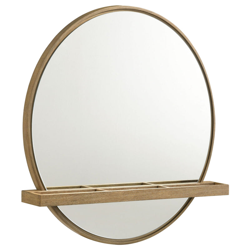 Benson - Round Vanity Wall Mirror With Shelf - Sand