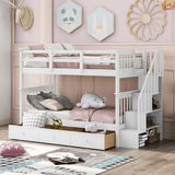 Stairway Bunk Bed With Storage And Guard Rail For Bedroom