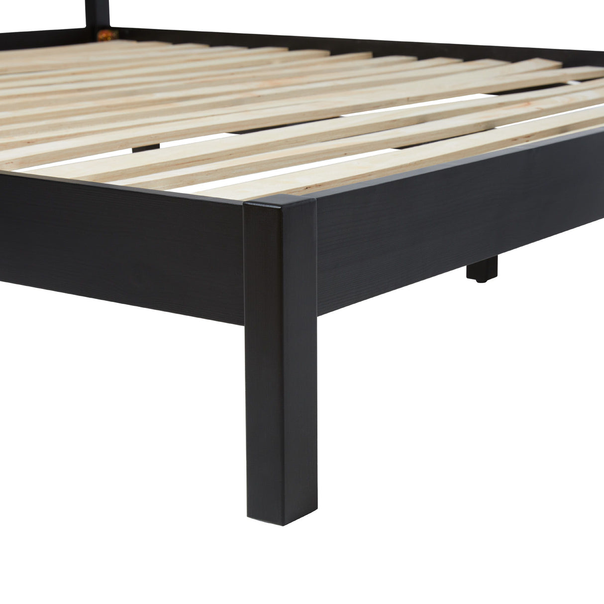 King Bed With Rattan Panel Headboard - Black