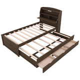 LED Platform Bed With Trundle With Storage Headboard With Drawers