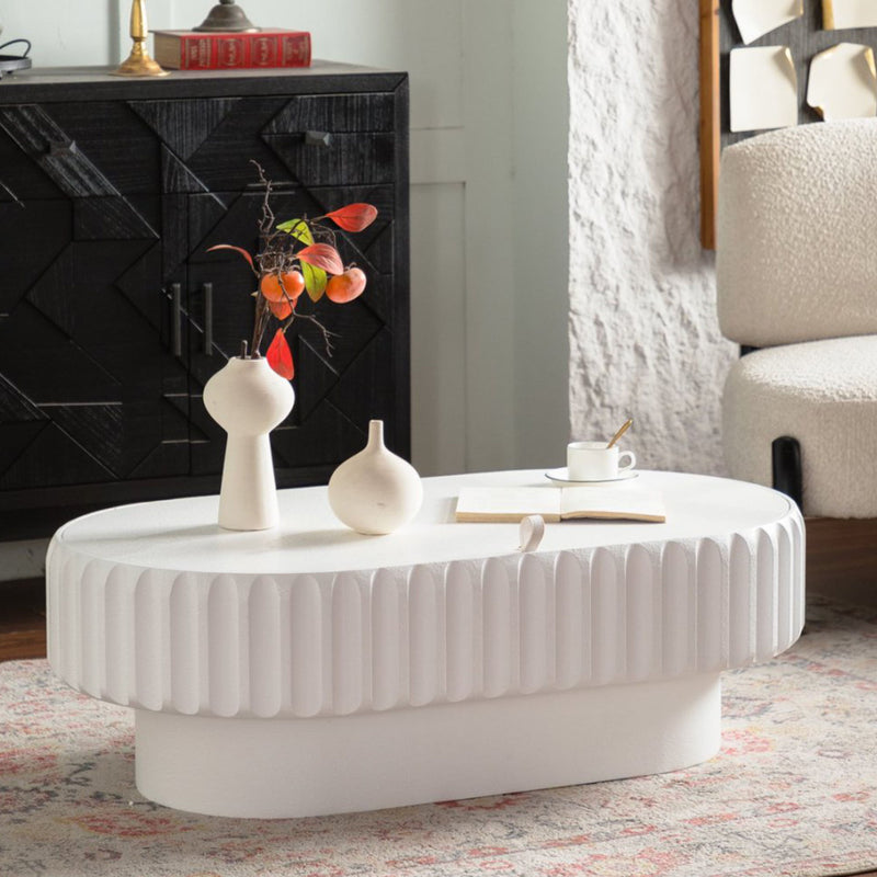 Fluted Storage Table With Lift Off Lid - Cream White