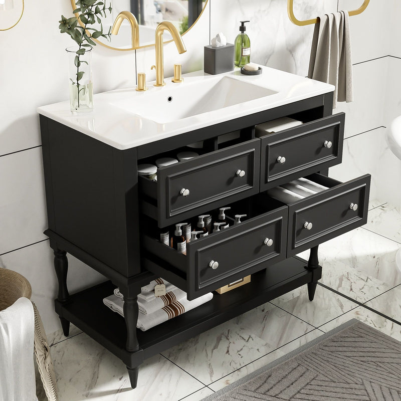 Bathroom Vanity Cabinet With Undermount Sink, 4 Drawer Set