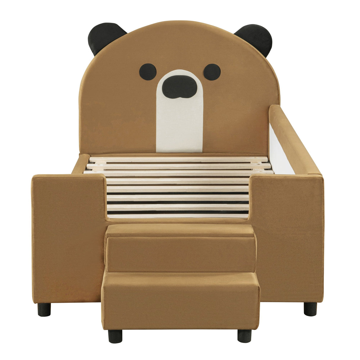 Upholstered Daybed With Bear Shaped Headboard, Hydraulic System And Breathable Mesh Fence