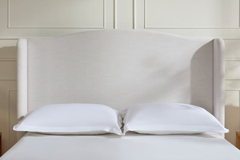 Hannah - Upholstered Wingback Bed Size / Tall Headboard Upholstered King Bed / Premium Textured Look / Minimalist Designs / No Box Spring Needed