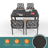 5 Pieces Outdoor Patio Aluminum Furniture Set, Rectangular Table With Umbrella Hole - Bourbon Brown