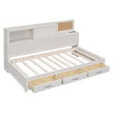 Twin Size Daybed With 3 Storage Drawers, Upper Soft Board, Shelf, And A Set Of Sockets And USB Ports - White