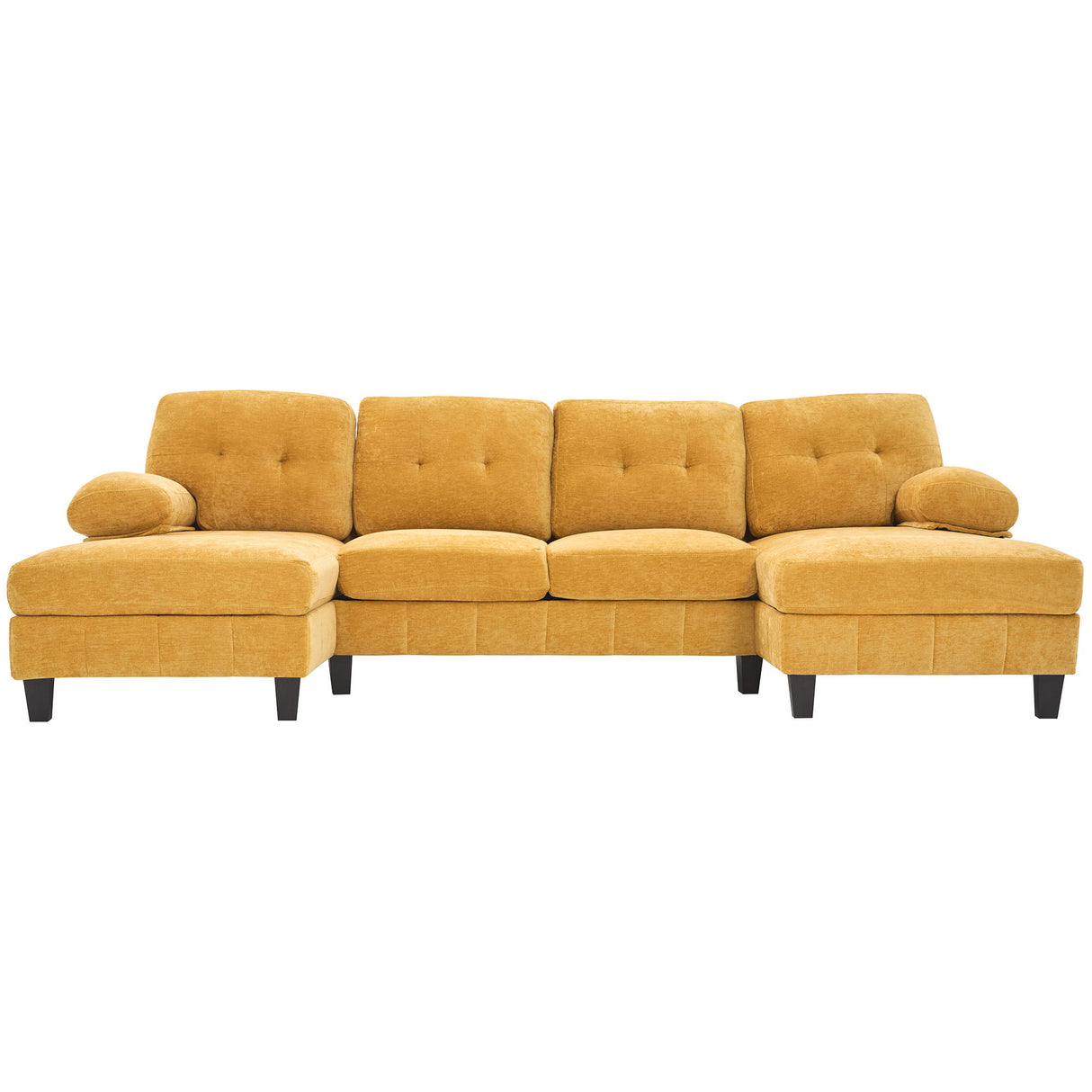 U-Shaped Sectional Sofa 103.5" Black Chenille Fabric Couch With Dual Chaise Lounges, Storage Pockets, Armrest Pillows