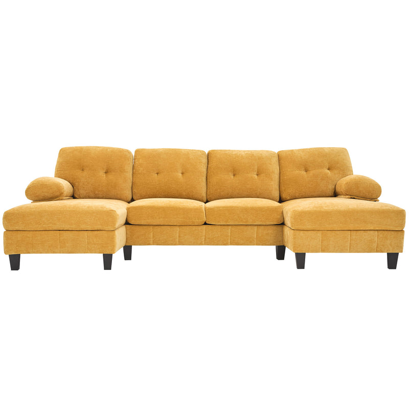 U-Shaped Sectional Sofa 103.5" Fabric Couch With Dual Chaise Lounges, Storage Pockets, Armrest Pillows