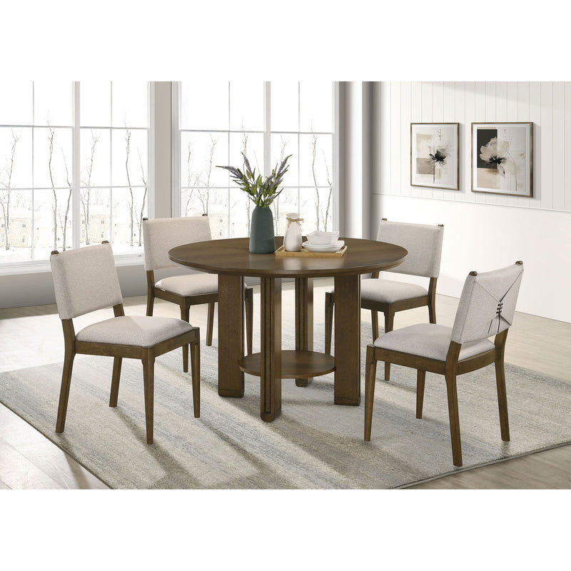Crispin - 5 Piece Round Dining Table Set With Upholstered Chairs - Brown