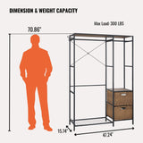 Garment Rack With Shelves, 2 Wicker Drawers, 4 Hooks, Organizer