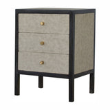 Faux Leather Nightstand, 3 Drawer - Black