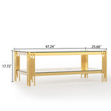 Top And Bottom Double Layer Tempered Glass Table And Mirror Finished Stainless Steel Frame
