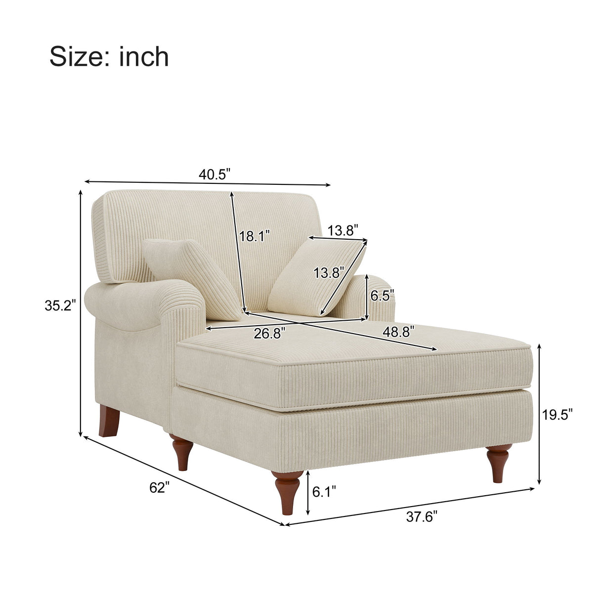 Oversized Chaise Lounger Modern Style Sofa Couch, With Pillows, Charge Station & Cup Holders