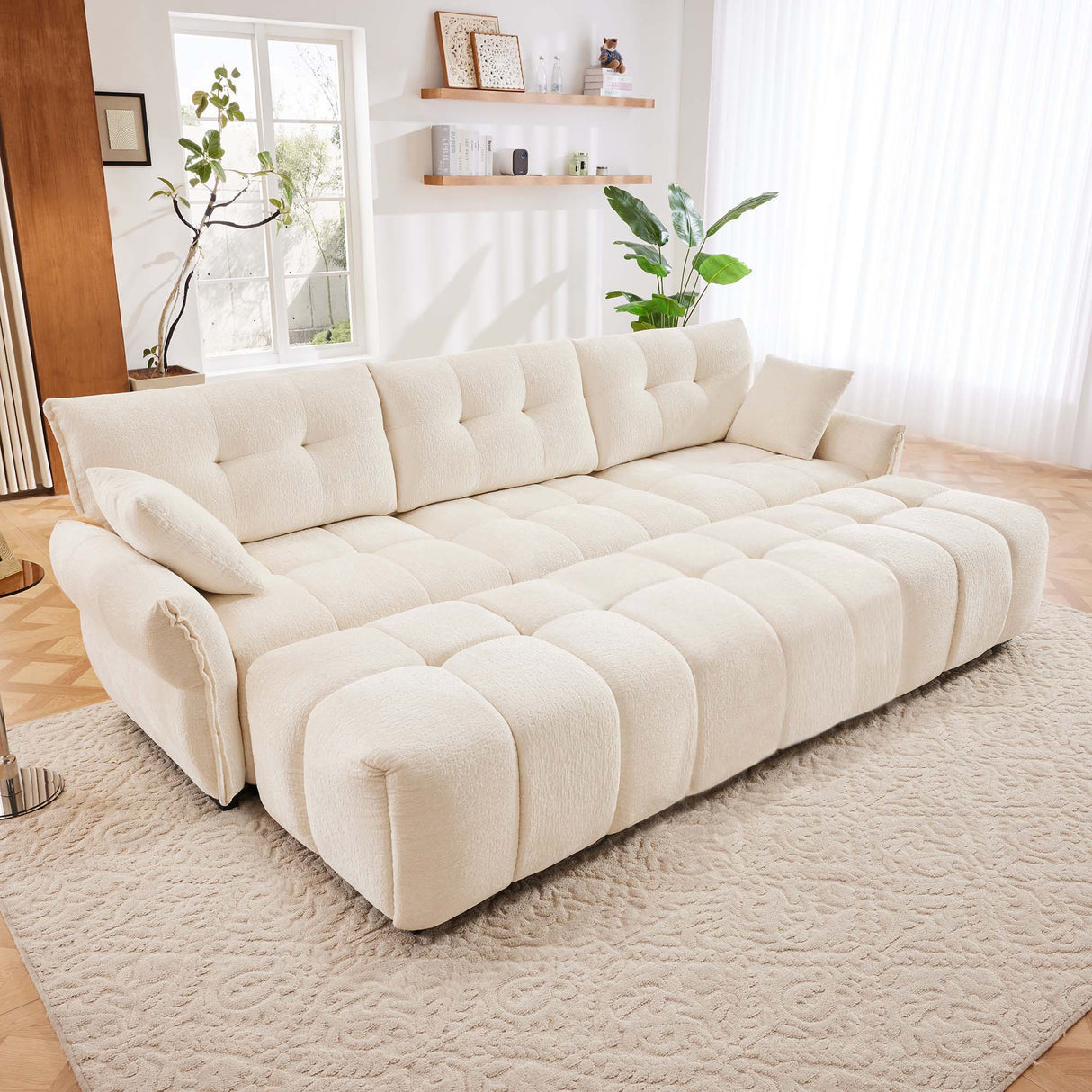 Elegant Sofa Set With Ottoman And Pillows, Textured Chenille, High Resilience Cushions