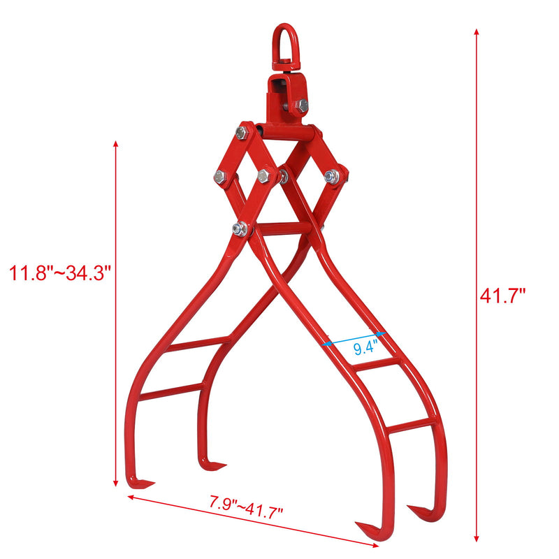 Heavy Duty 4 Claw Timber Log Lifting Tongs Grabber - Red
