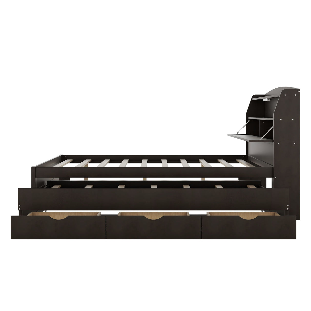 LED Platform Bed With Trundle With Storage Headboard With Drawers